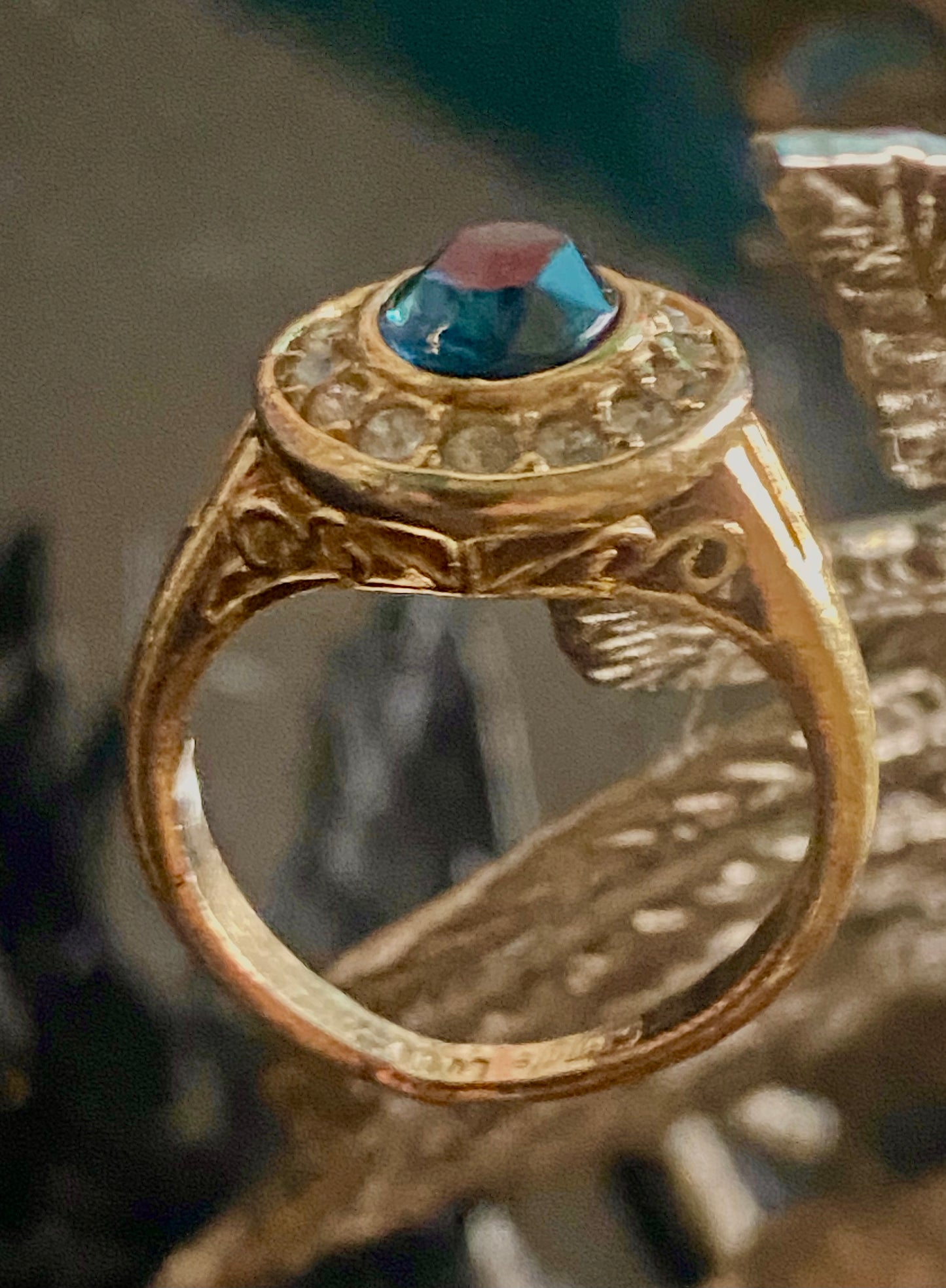 Bague 💍 plaqué or avec perle bleue, haute qualité