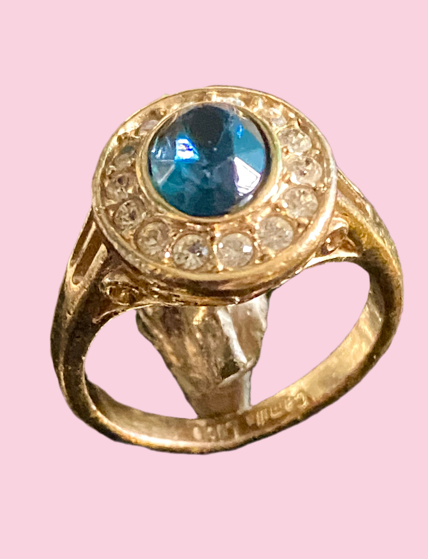Bague 💍 plaqué or avec perle bleue 1