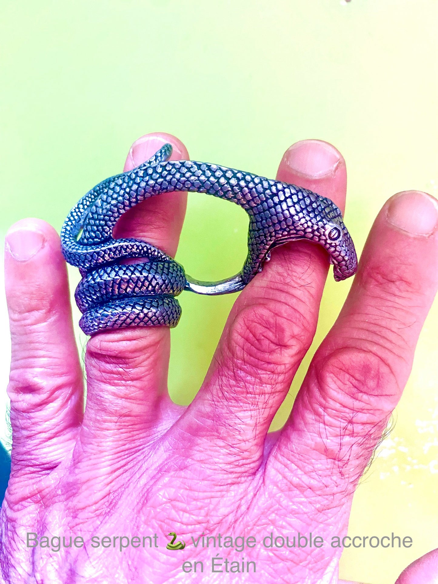 Bague Serpent 🐍 Vintage double accroche . En Étain. Pièce Unique. Collection privée