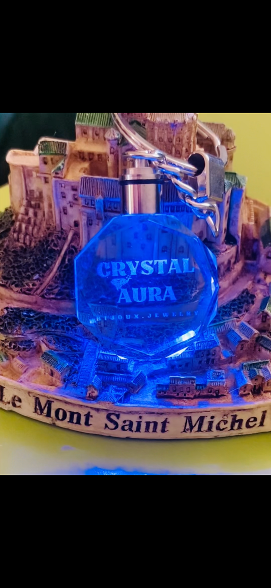 Porte clé en verre en cristal lumineux forme arrondie irrégulière laser personnalisable