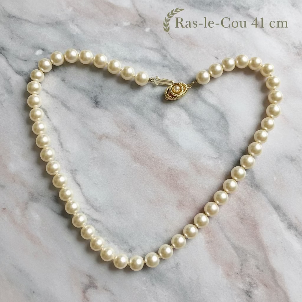 Collier Ras-Le-Cou Perles Prestige Céramique Résine - 2 Variantes Beige & Beige-Noir