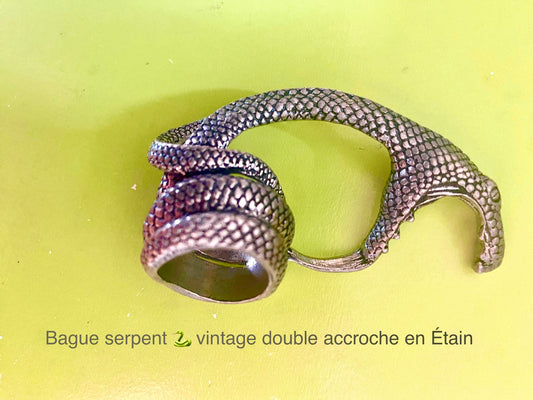 Bague Serpent 🐍 Vintage double accroche . En Étain. Pièce Unique. Collection privée