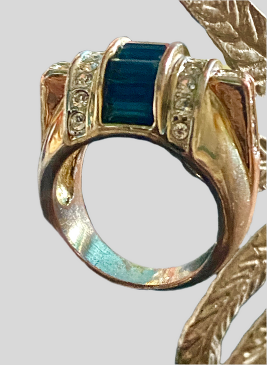 Bague 💍 plaqué or avec perle bleue rectangulaire 
