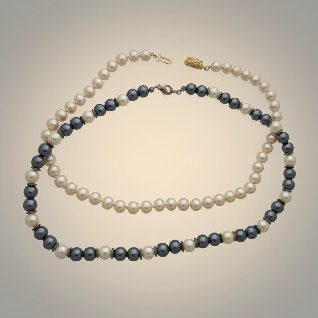 Collier Ras-Le-Cou Perles Prestige Céramique Résine - 2 Variantes Beige & Beige-Noir