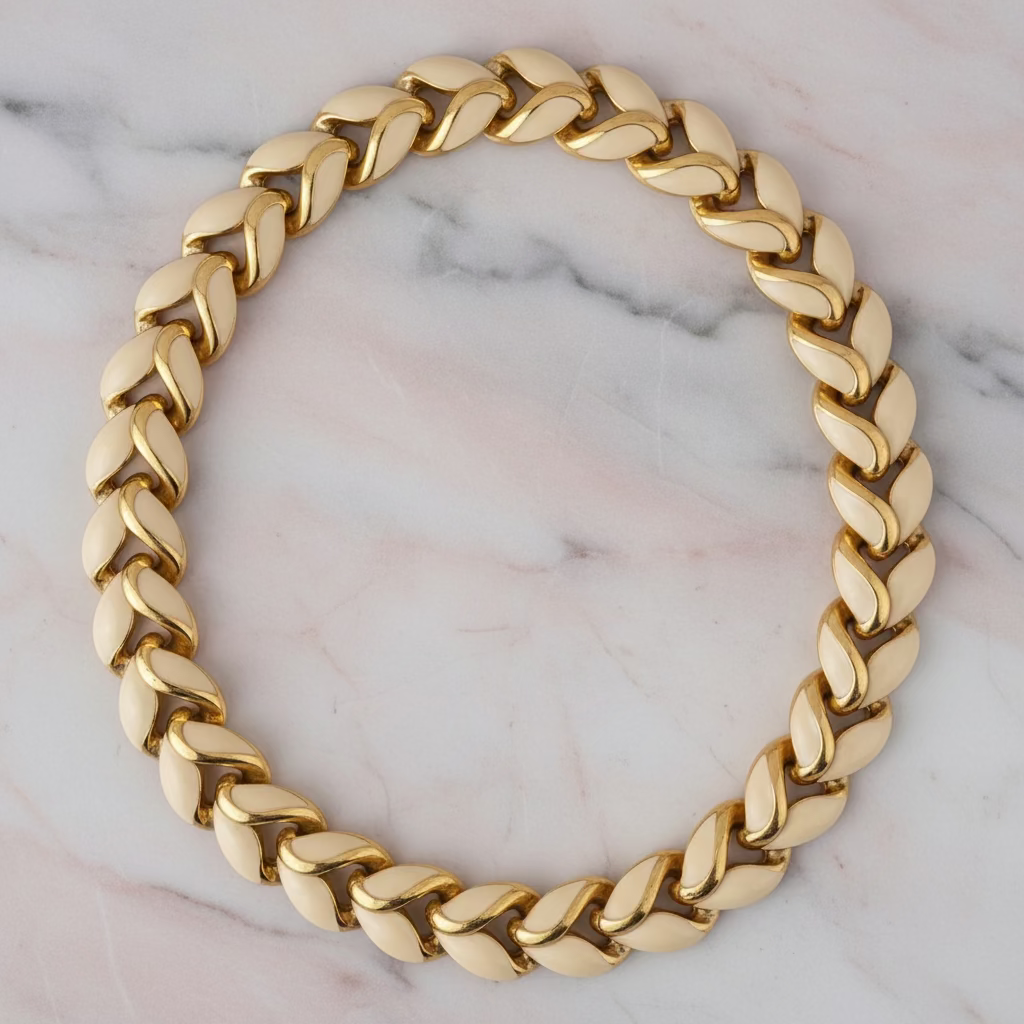 Collier Ras-le-Cou Prestige - Pièces Céramiques Tressées Forme Cœur - Liserés Dorés - Pièce Unique Artisanale