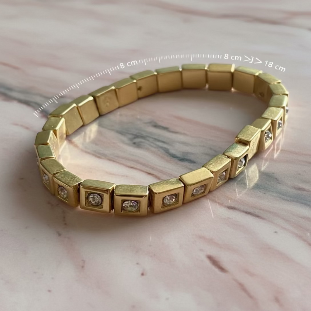 Bracelet Semi Élastique Pièces Carrées Dorées 5mm vue dimension 