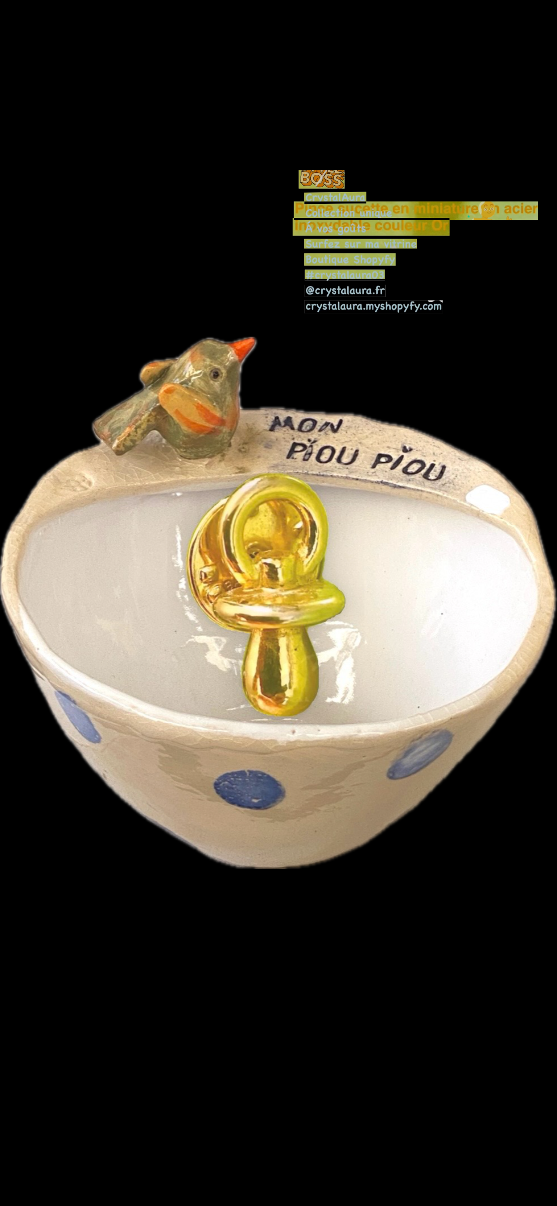 Pince ou pendentif mini tétine plaqué or pièce unique