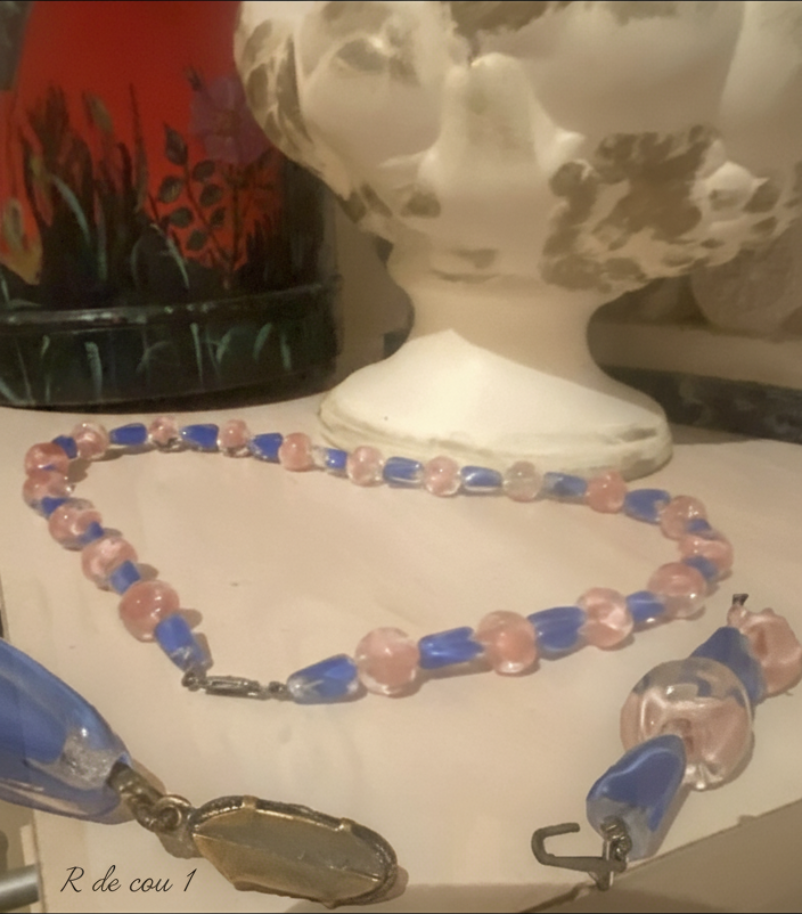 🔺 Collier Ras de Cou Prestige - Perles de Verre Turquoise & Rose - 2 Variantes Disponibles
