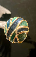 ➰Boucles d’oreille chic plaqué or avec perles saphir bleu ou vert tressé, fermoir en pince, 2 articles uniques 5
