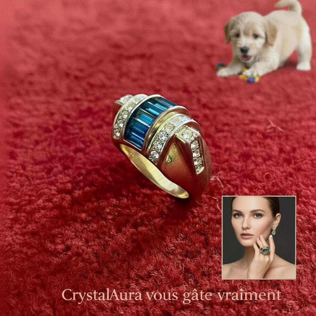 Bague Élégante Chic Prestige Plaqué Or 18K avec Perle Bleue Naturelle - 2 variantes uniques Édition Limitée