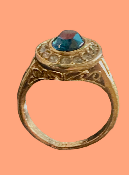Bague Ring , plaqué Or avec perle bleue, 2 articles uniques