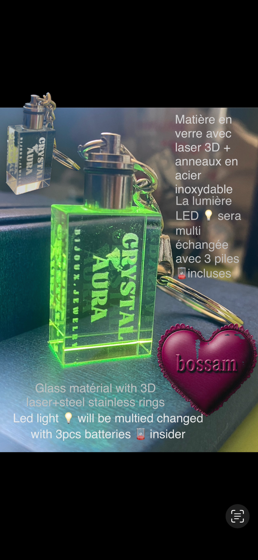 Porte clé en verre en cristal lumineux laser personnalisable