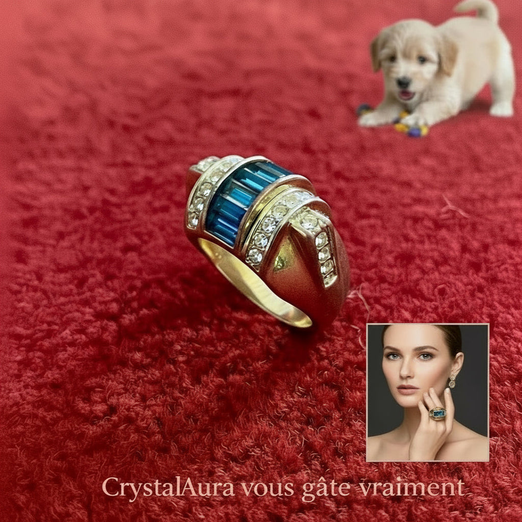 Bague Elégance Chic Prestige Plaqué Or 18K Perle Bleue Naturelle Dome Passerelle Variante 2 vue oblique