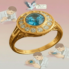 Bague Elégance Chic Prestige Plaqué Or 18K Perle Bleue Naturelle Halo Rond  Variante 1 vue oblique de haut