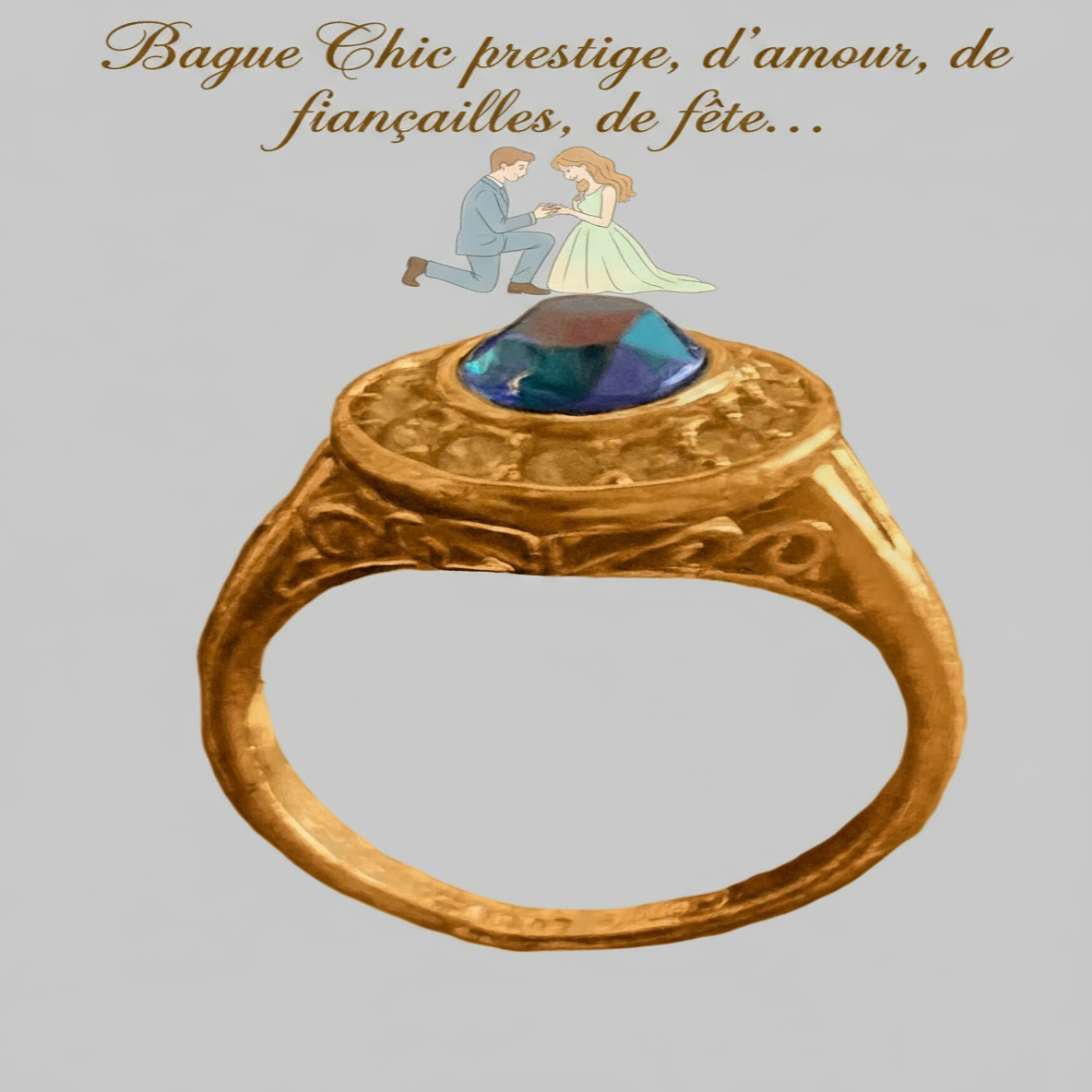 Bague Elégance Chic Prestige Plaqué Or 18K Perle Bleue Naturelle Halo Rond  Variante 1 vue debout