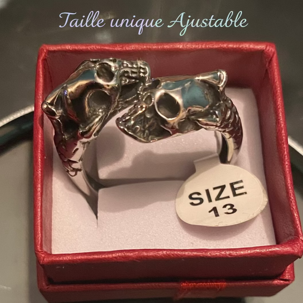Bague_aille modulable tete_de_mort vue face oblique emballage  