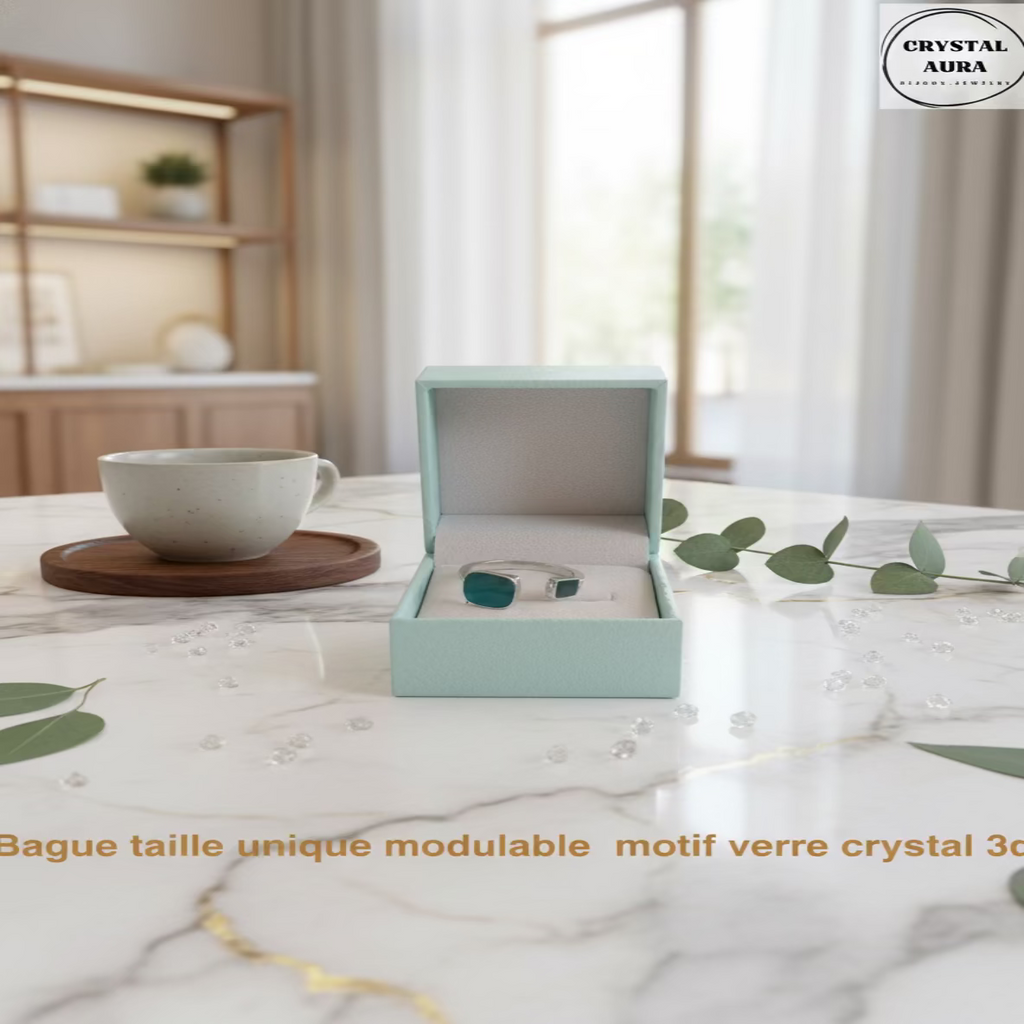 Bague_taille_unique_modulable_motif_verre_crystal_vue emballage zoom peut vue de loin