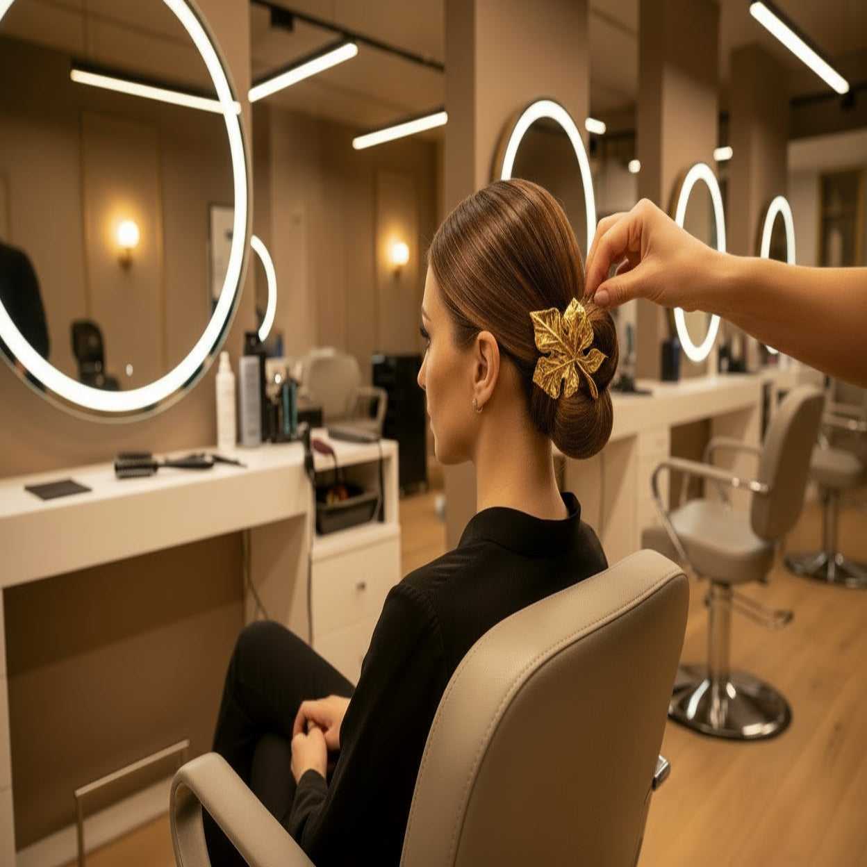 Pince à cheveux hair clip plaqué or, chic ,pièce unique vue IA