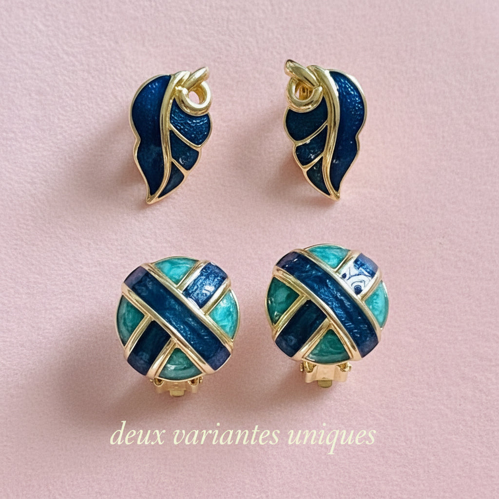 Boucles d'Oreilles Élégance Prestige - Earrings Dorées Fashion Perle Bleu ou vert turquoise collection vue de haut