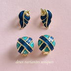 Boucles d'Oreilles Élégance Prestige - Earrings Dorées Fashion Perle Bleu ou vert turquoise collection vue de haut