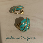Boucles d'Oreilles Élégance Prestige - Earrings Dorées Fashion Perle Vert vue  oblique  et profil 