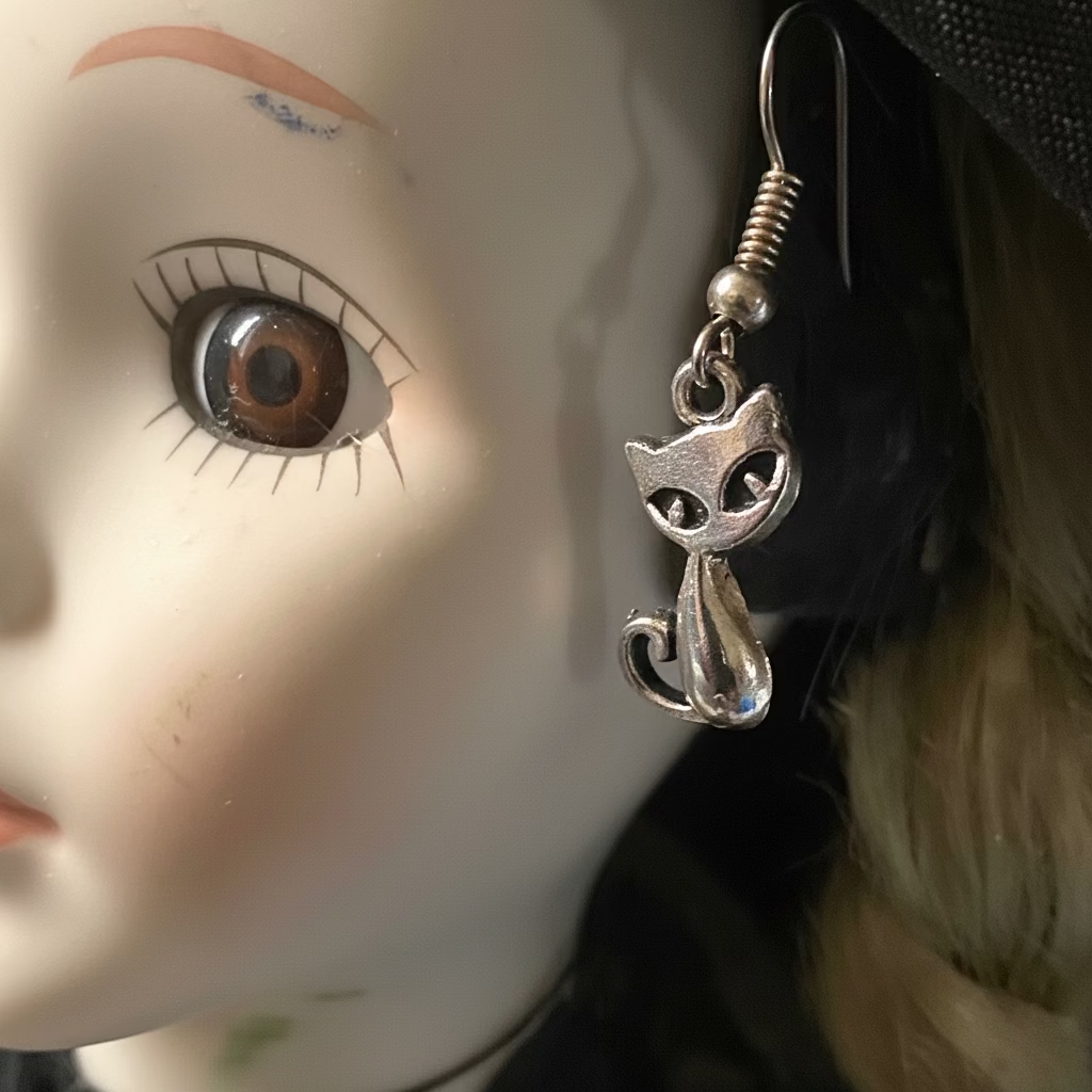 Boucle d'Oreille Métal Chat Modèle Masque vue de face 