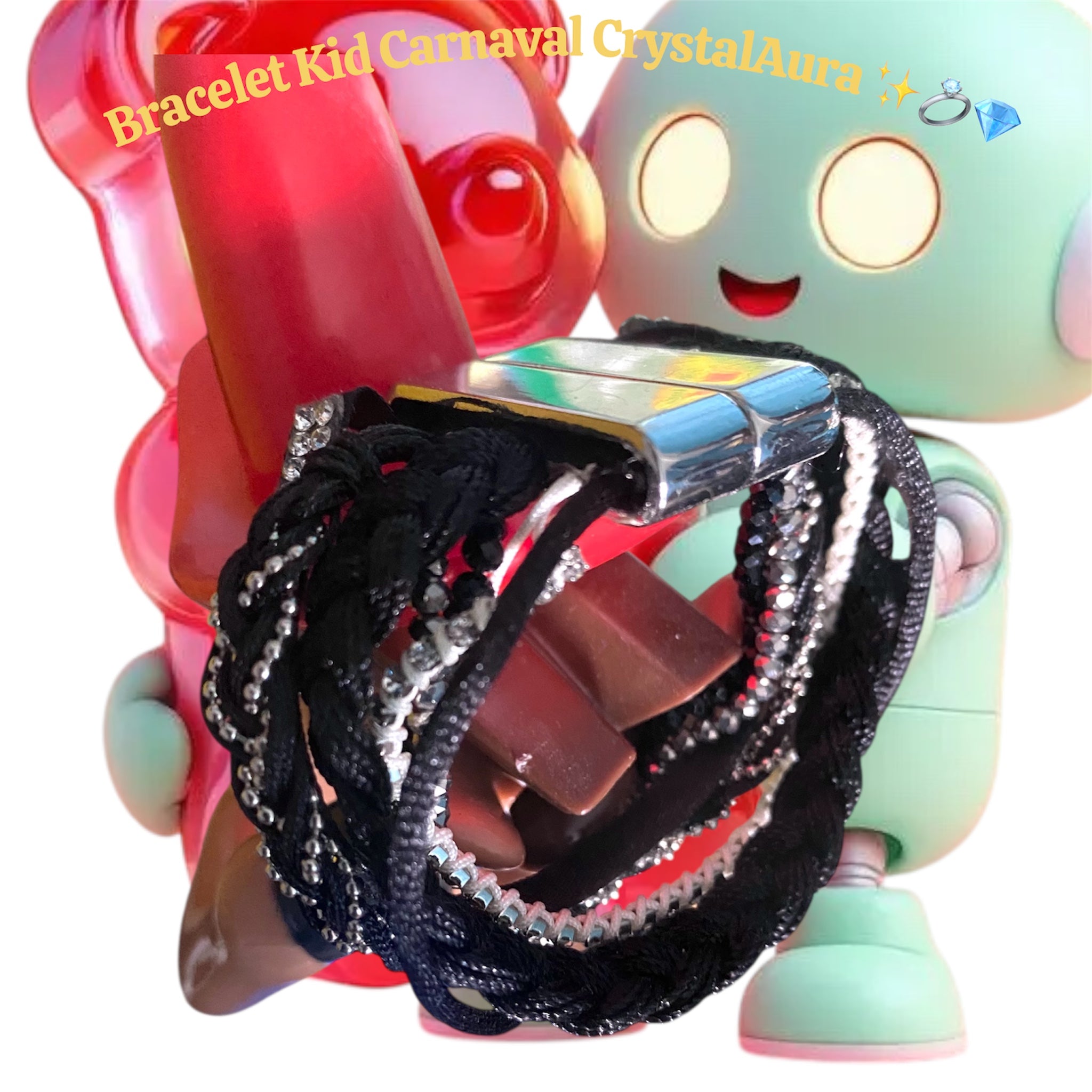 modèle 3 Bracelet Kids Carnaval magnétique multi bandes Noire vue présentoir artistique descriptif de face oblique