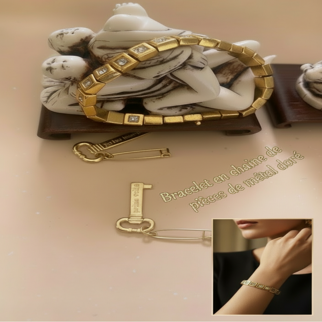 Bracelet Semi Élastique Pièces Carrées Dorées 5mm vue de face