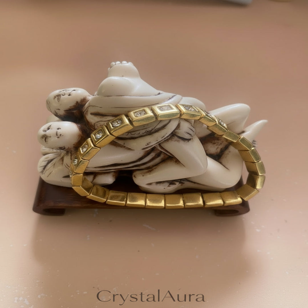 Bracelet Semi Élastique Pièces Carrées Dorées vue oblique