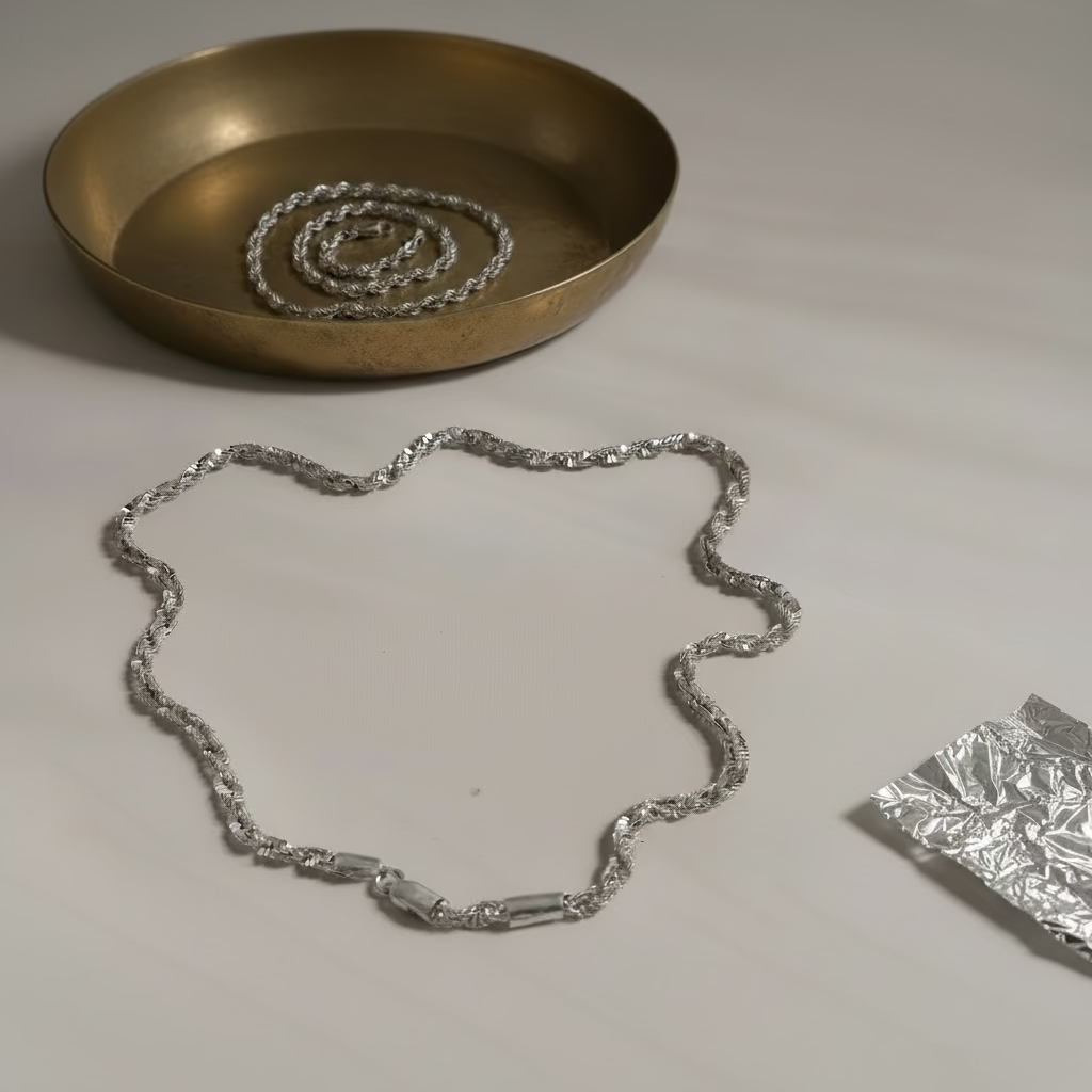 Collier Argent Design vue artistique globale en double de face de haut zoom sur le Fermoir