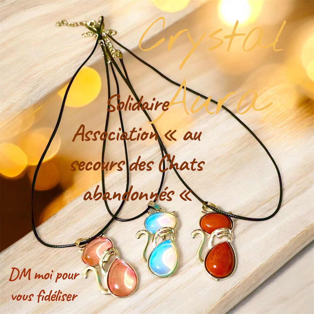 Collier Solidaire Chat - Pendentif Résine Perlé