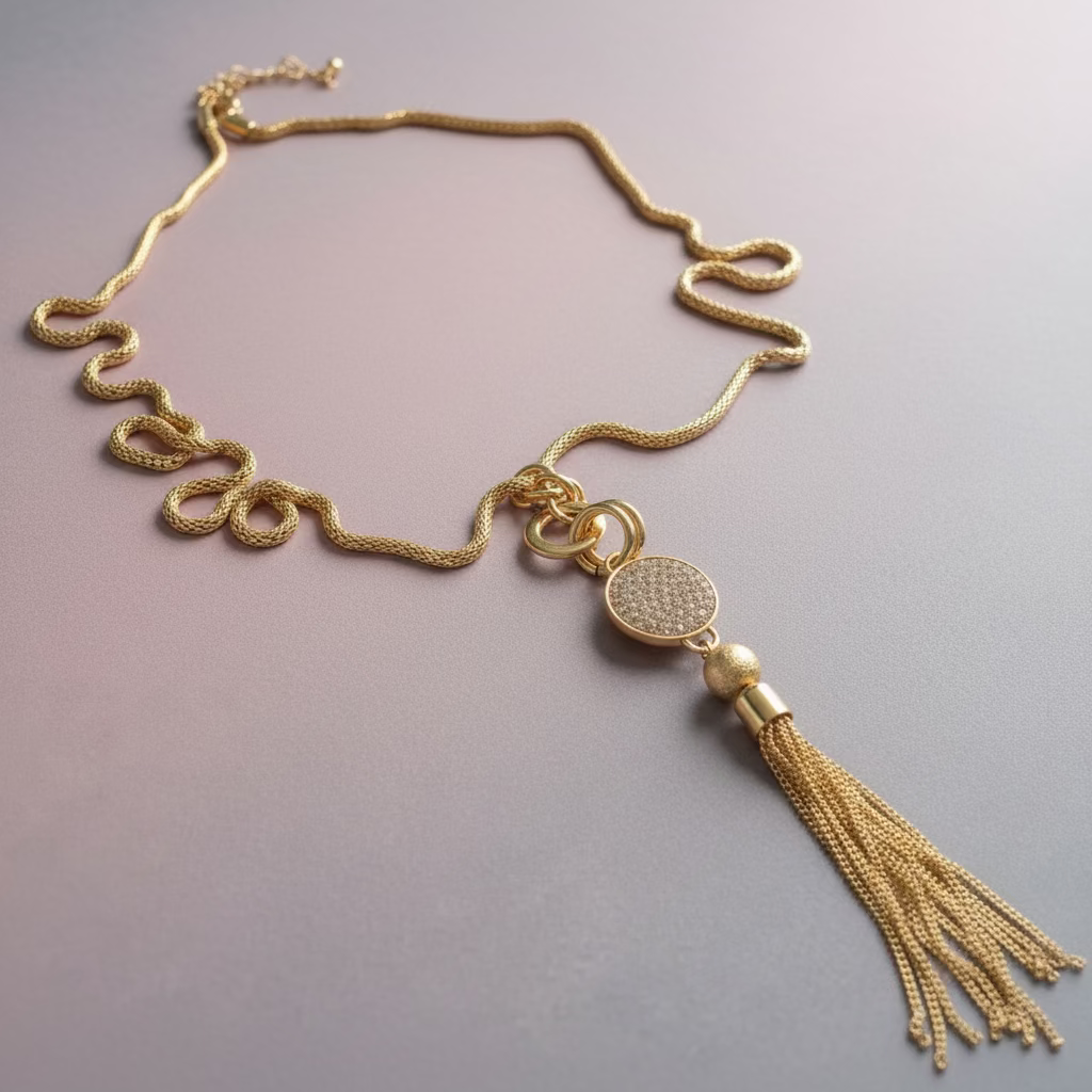 Collier Chaine Pendentif Doré, Vue global de face dessus diagonal