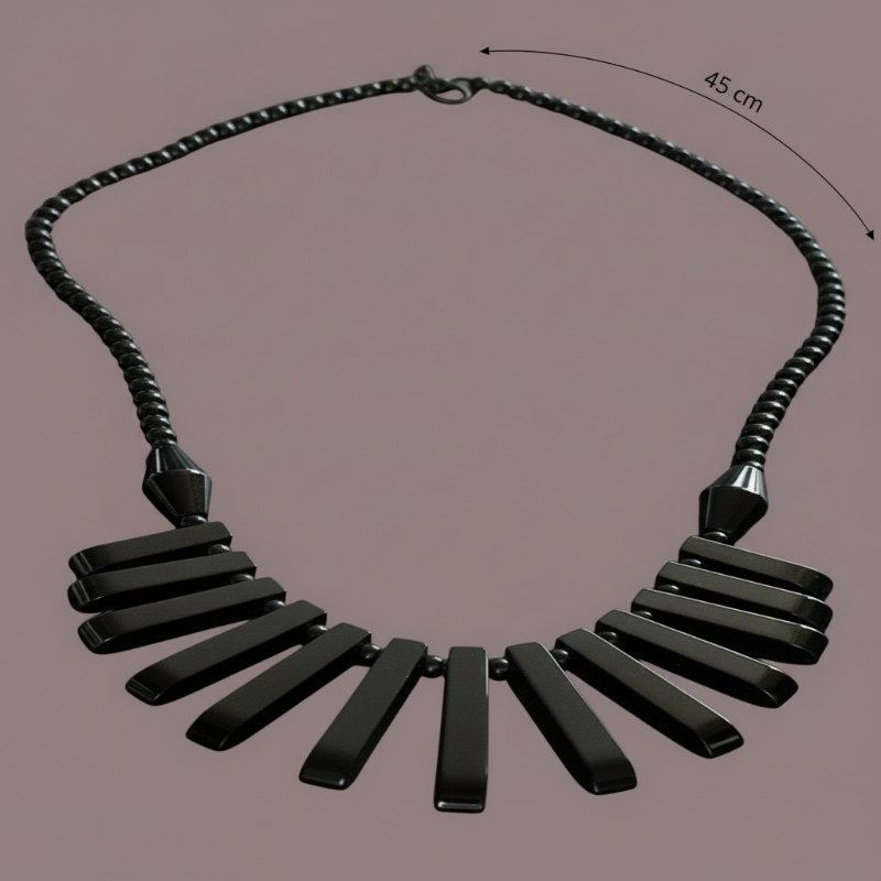 Collier en Acier Inoxydable, aspect Métal Noir Géométrique pièce unique, vue, oblique, dimensions