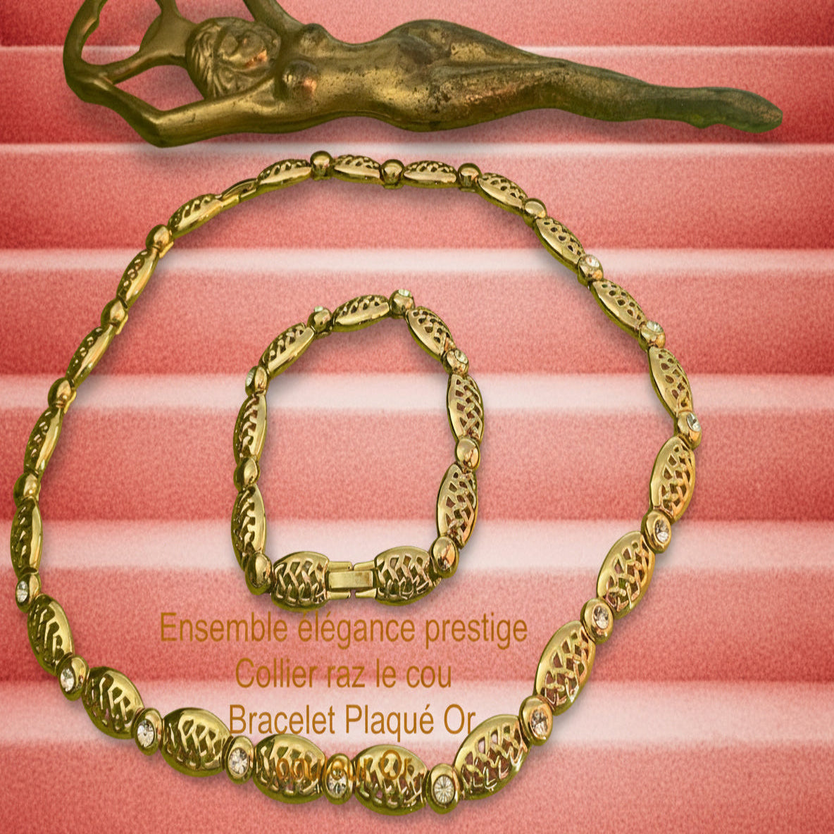 Parure deux Pièces Ras-le-Cou et Bracelet vue de face , rajout objet artistique