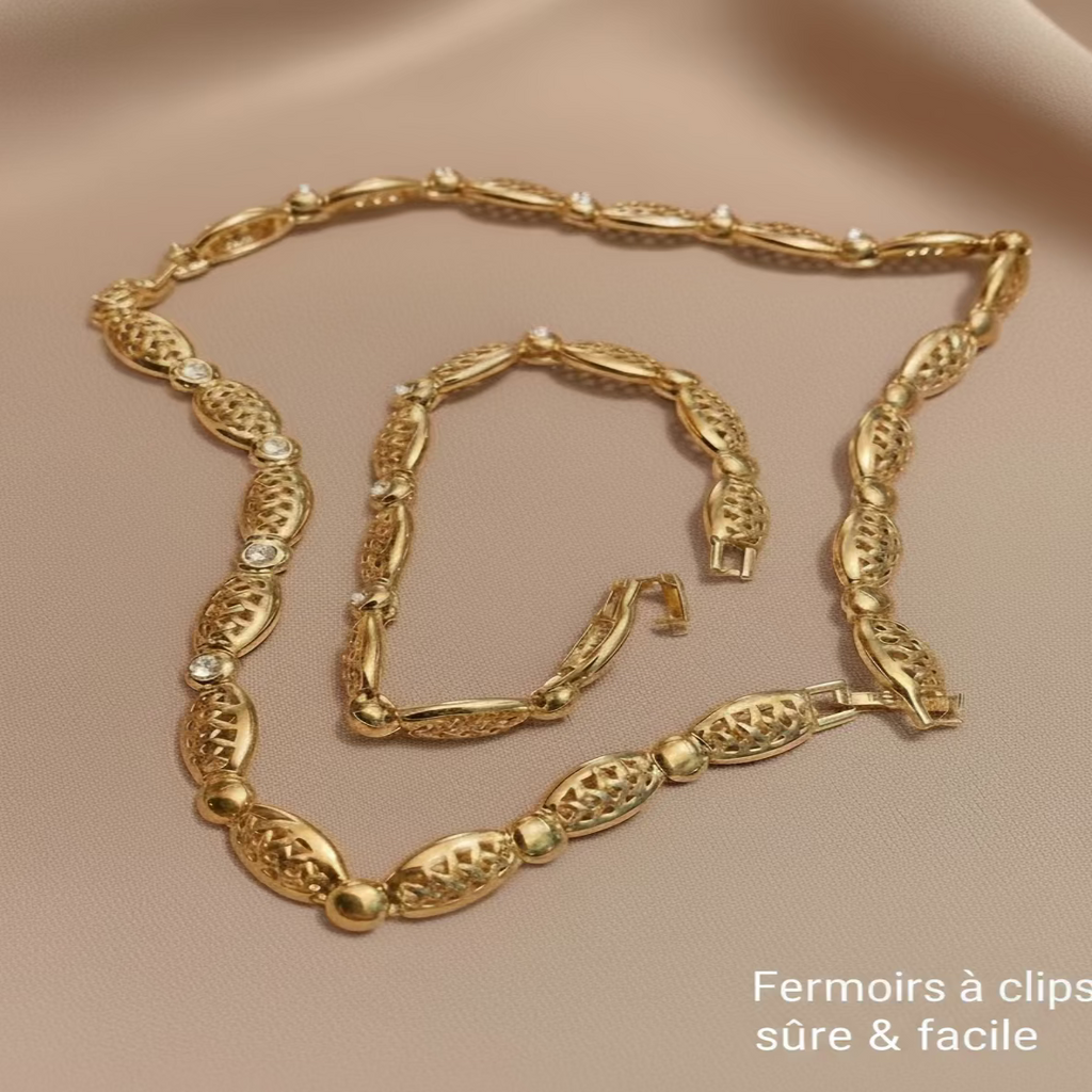 Parure deux Pièces Ras-le-Cou et Bracelet vue de face , Focus Fermoir