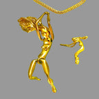 Pendentif Statuette Femme  Or Format Mini  vue statuette en mouvement en double dans l'espace, attitude sportif gym