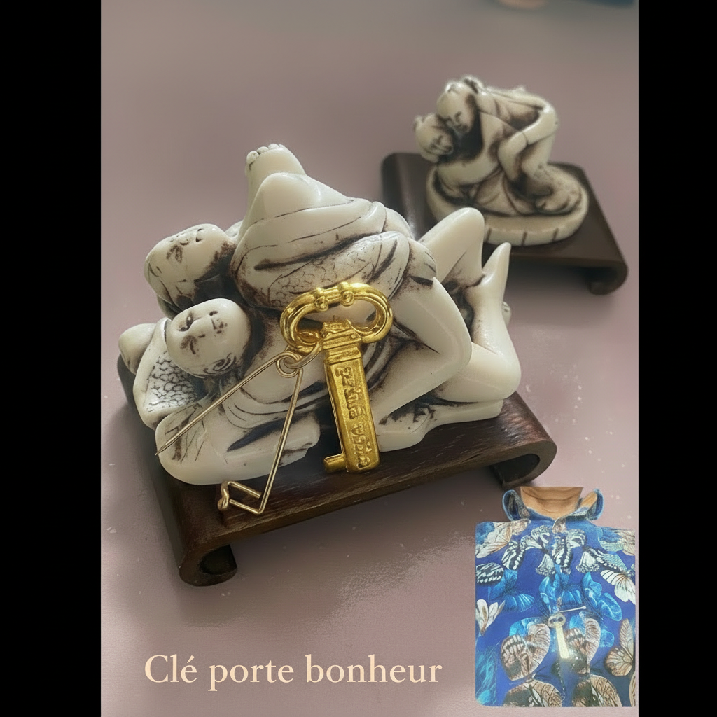 Pince Clé de Bonheur Plaquée Or - Accessoire Bijou Élégant vue oblique de haut