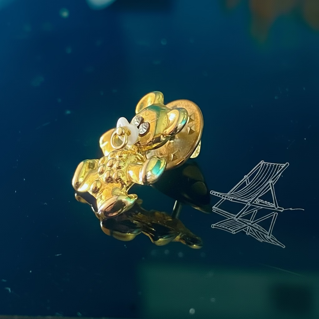  Pince Mini Ourson doré, vue artistique, transat avec sucette