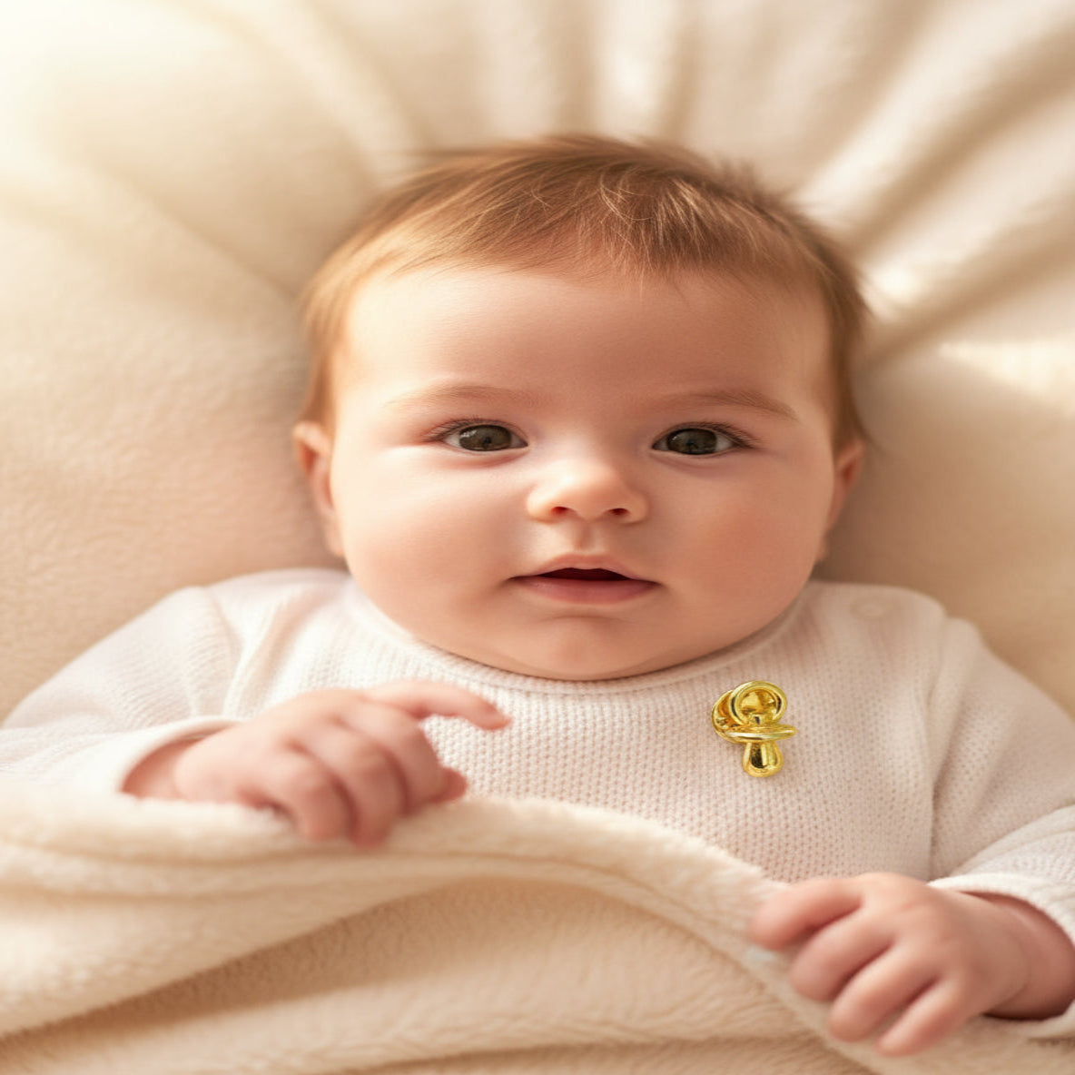 Pince Teinte Or Mini Sucette Bebe illustration artistique vue de face sur Pull 