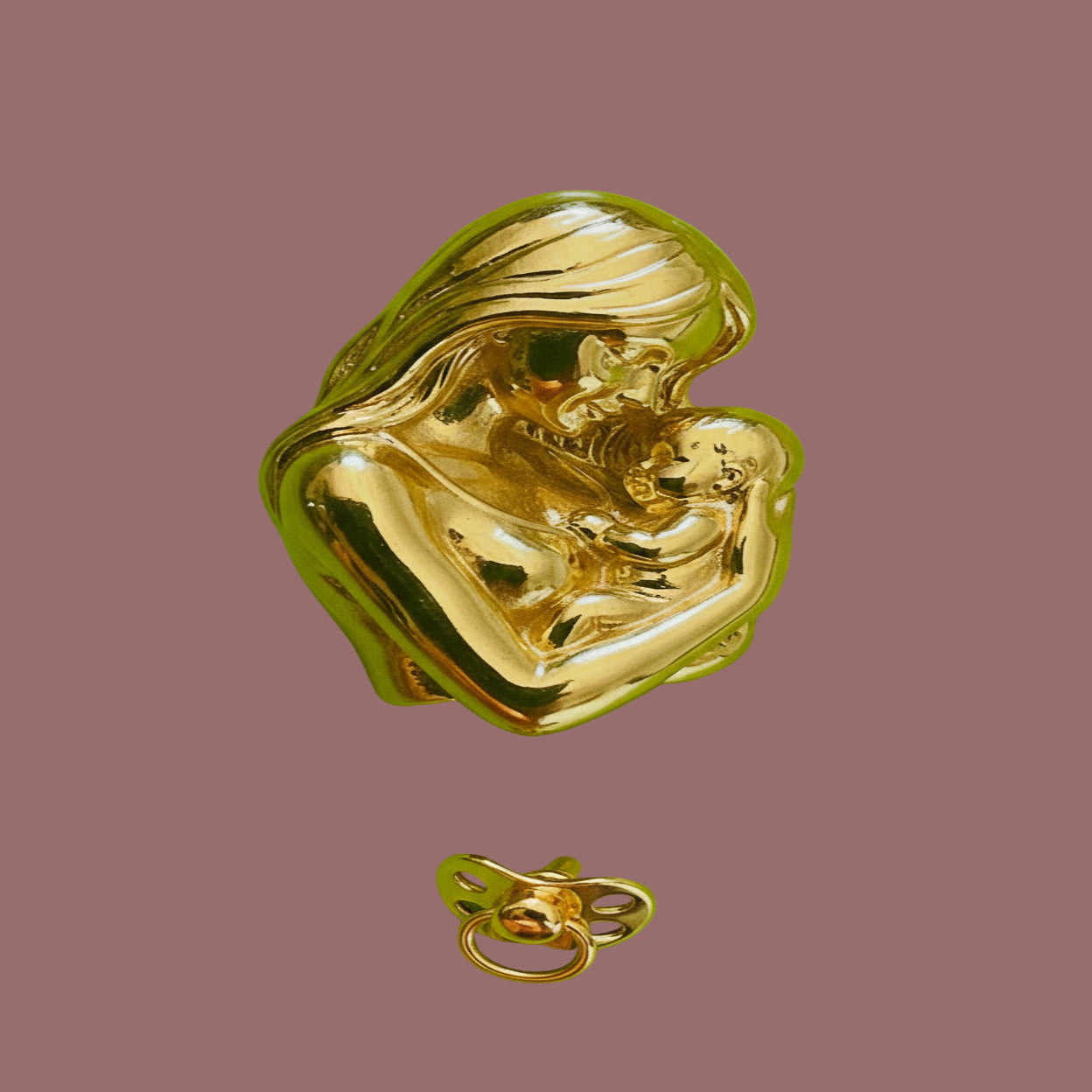 Pince Teinte Or Mini Sucette Bebe illustration de face trois quart de dessus rajout artistique portrait maman bebe