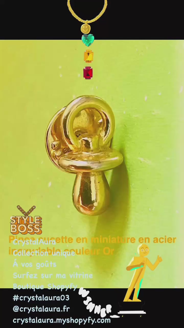 Pince ou pendentif mini tétine plaqué or pièce unique