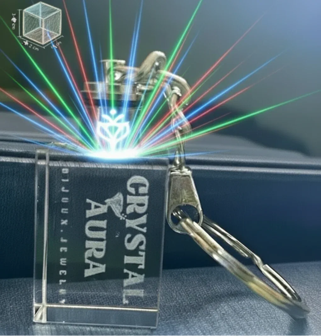 Porte-Clé Keychain Cristal 3D Lumineux LED Personnalisable - Gravure Laser Photo- texte – Image 6