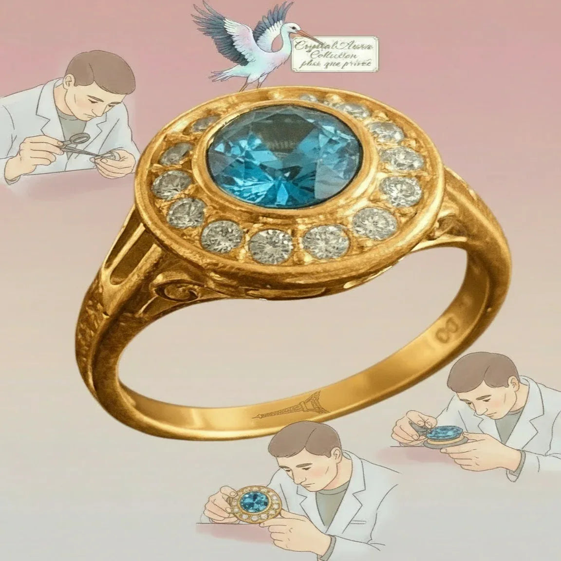 Bague Prestige Plaqué Or 18K - Perle Bleue