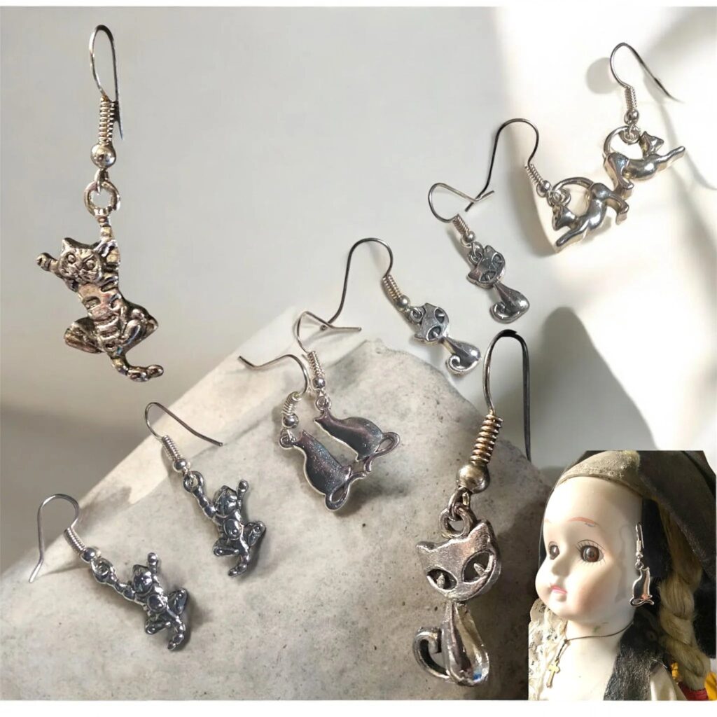 Boucles d'Oreilles Chat Métal Design - 4 modèles - Soutien aux Chats Abandonnés