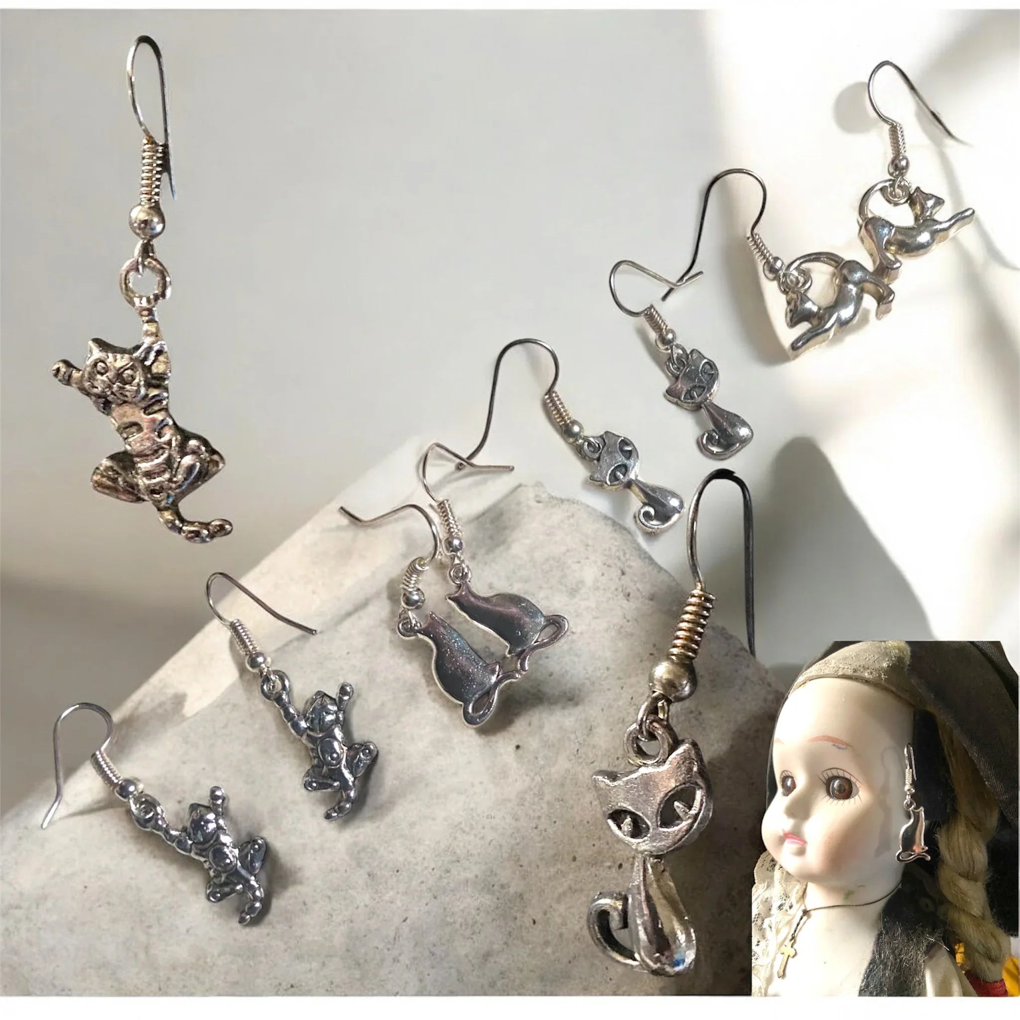 Boucles d'Oreilles Chat Métal Design - 4 modèles - Soutien aux Chats Abandonnés