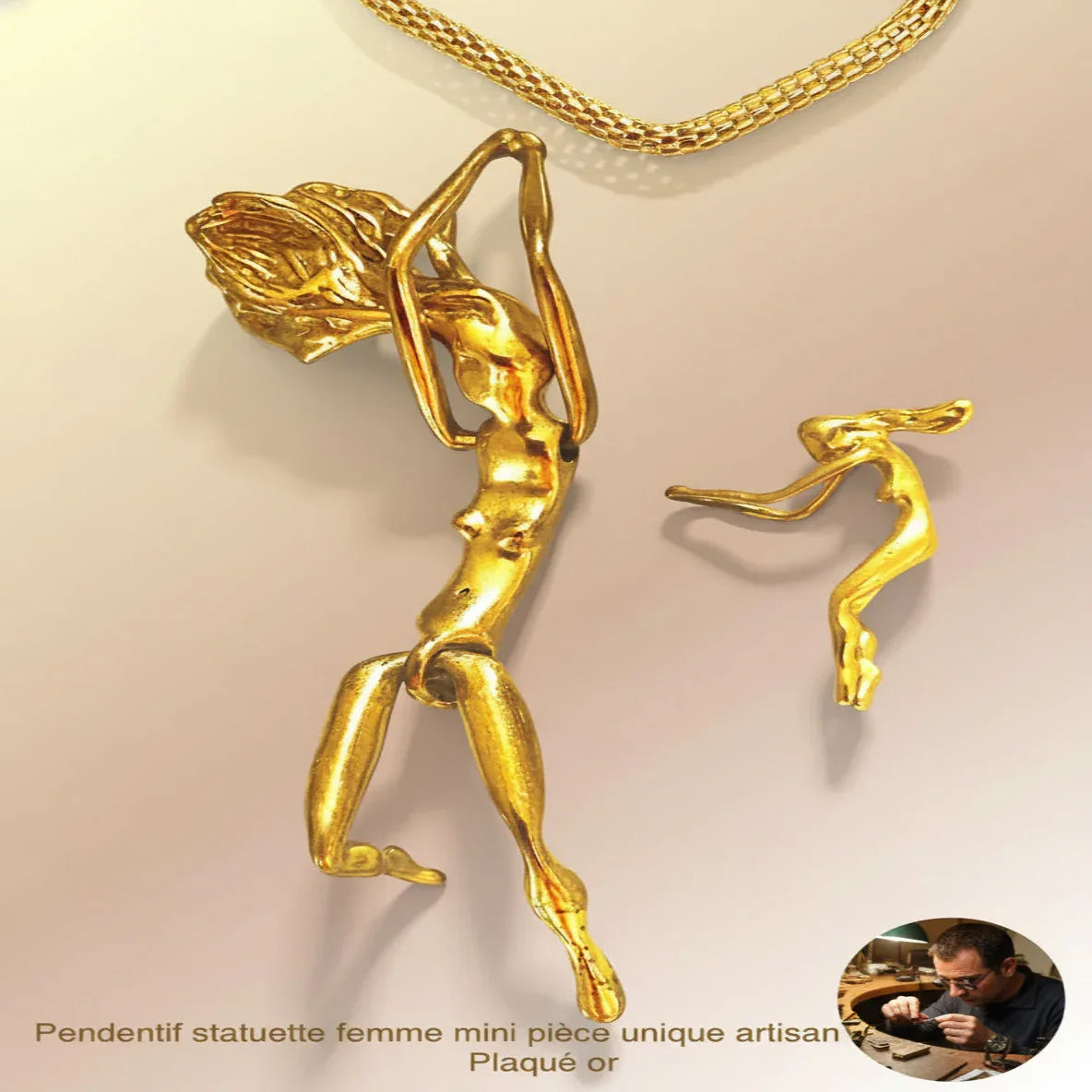 Pendentif Statuette Femme - Plaqué Or (Collection Artisanale Exclusive) – Image 7