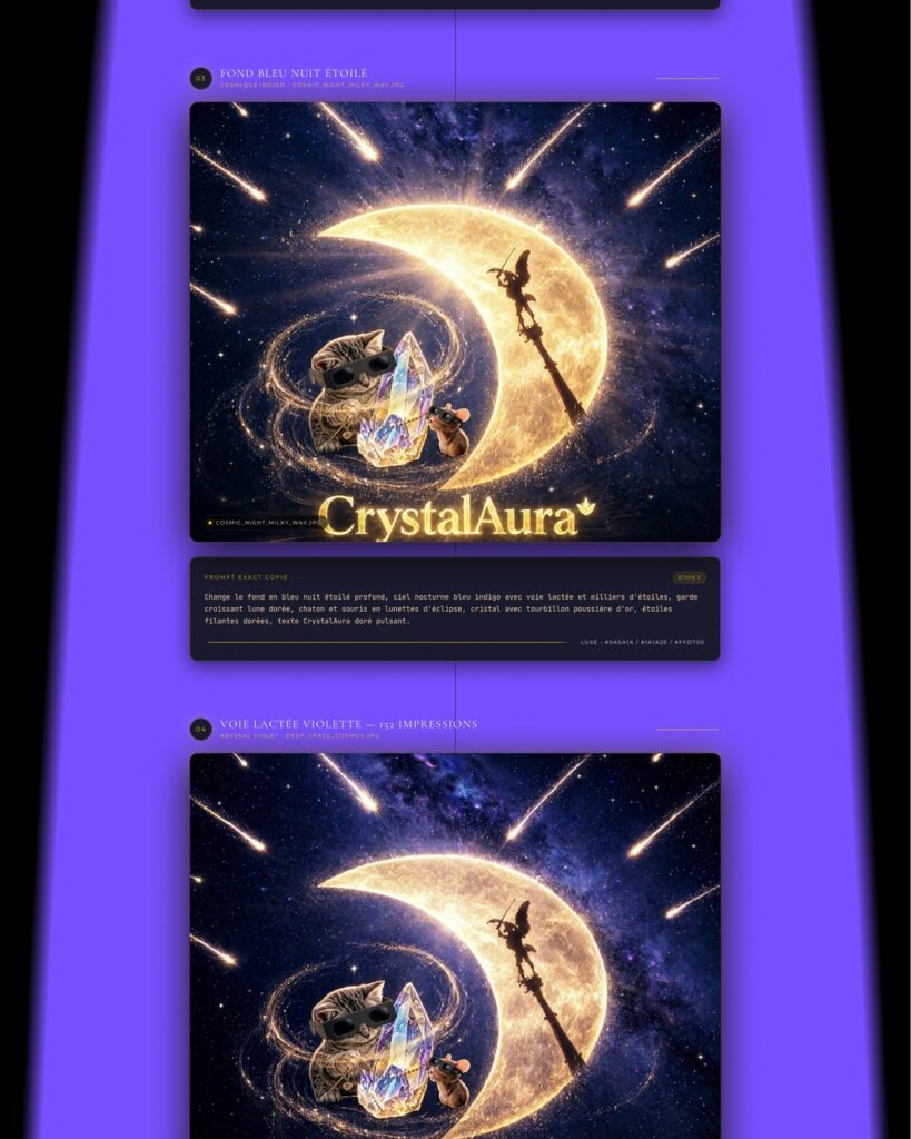 Infographie Prompts Complets 1 CrystalAura - Pipeline prompting luxe - Master Technologie - Uniforme 1080x1350