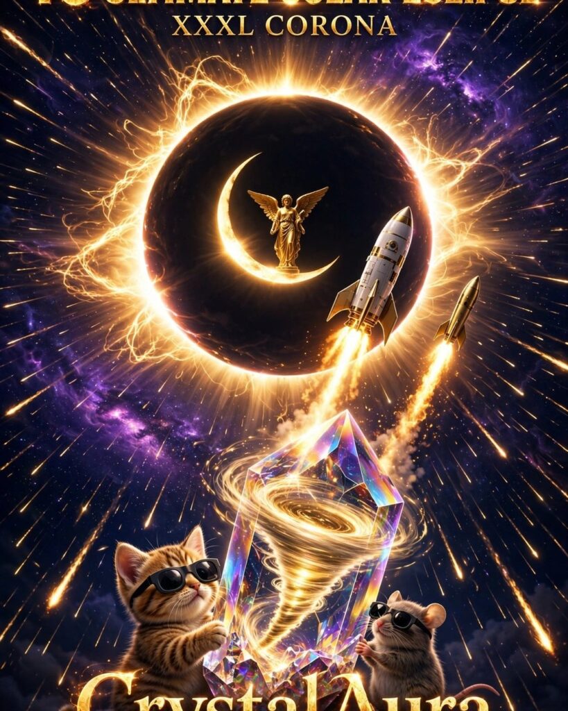 Poster CrystalAura V8 Nebula - Hamster Noir vs Chat Galaxy - Halo or 999.9 fine gold - Uniforme 1080x1350
